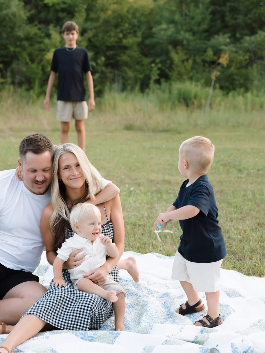 Chelsey Beier, owner of Countryside Inflatables Elgin, with her family